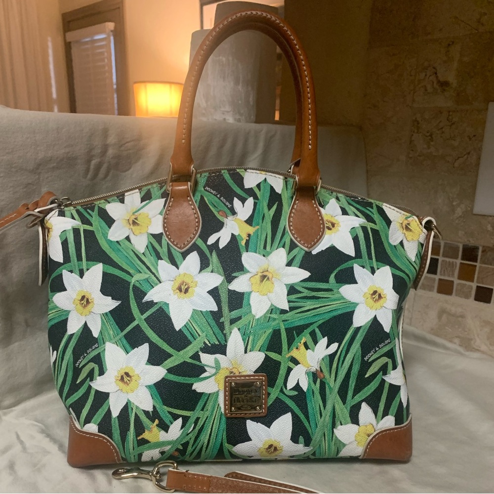Dooney & Bourke Daffodil Collection Floral Green and Brown Satchel Crossbody Bag